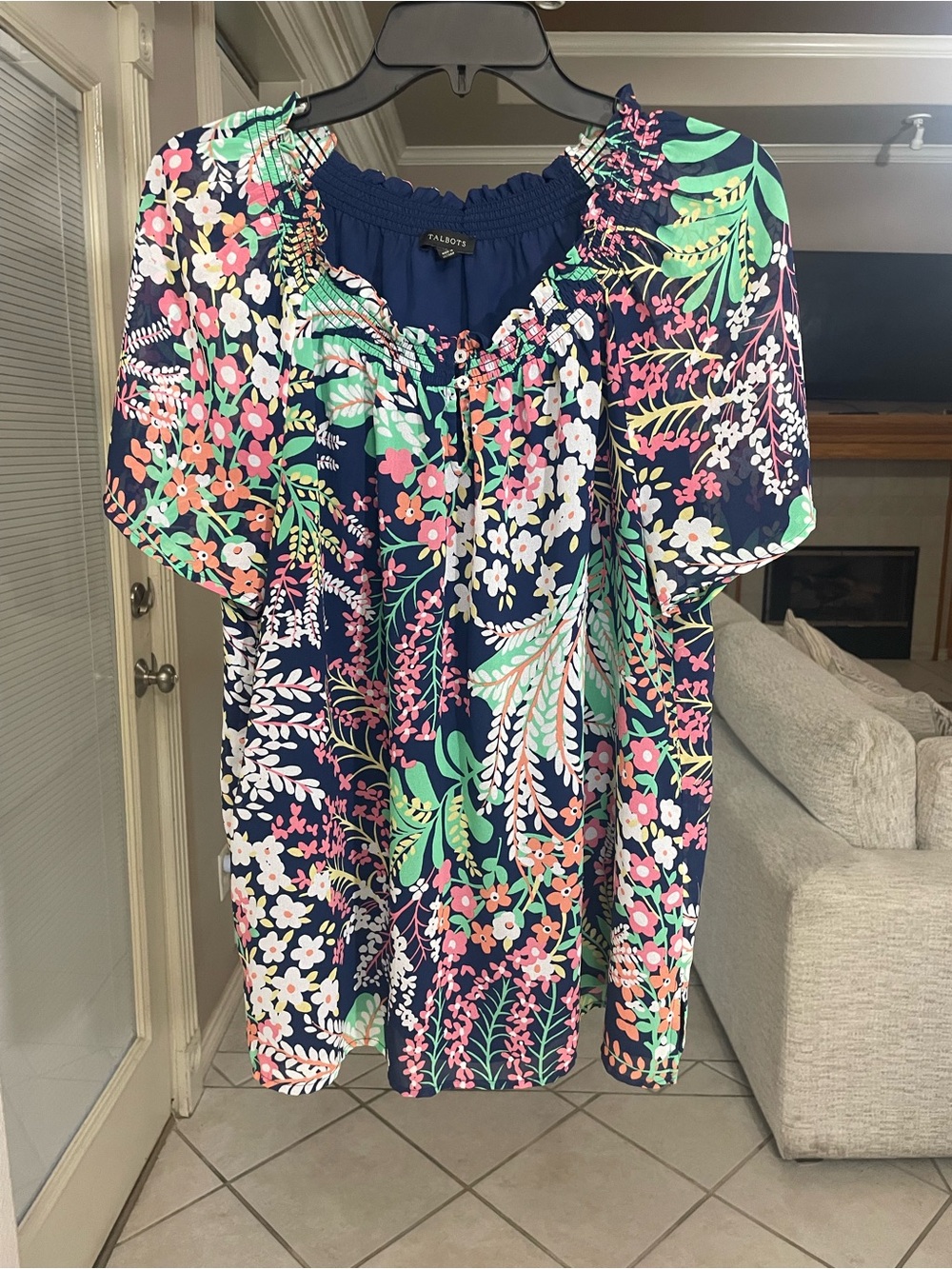 Talbots Navy Floral Short Sleeve Top Large - Picture 3 of 10